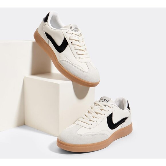 Women's  Black/Beige-Grey Retro Fashion Sneakers Classic Casual Walking Shoes - Picture 5 of 7